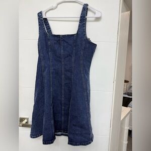 AND NOW THIS Dark Blue Denim Pinafore Dress